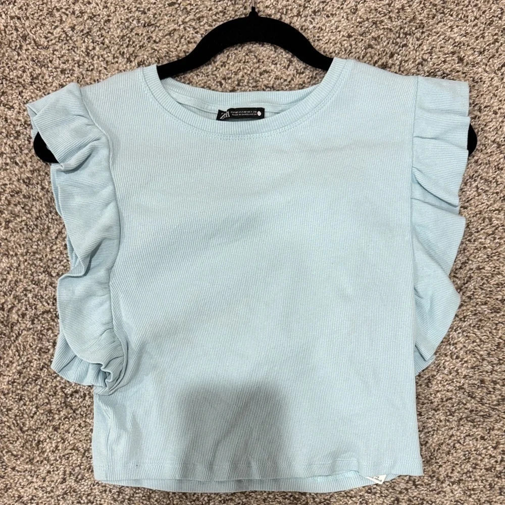 Zara Soft Blue Ribbed Top - Picture 4 of 4